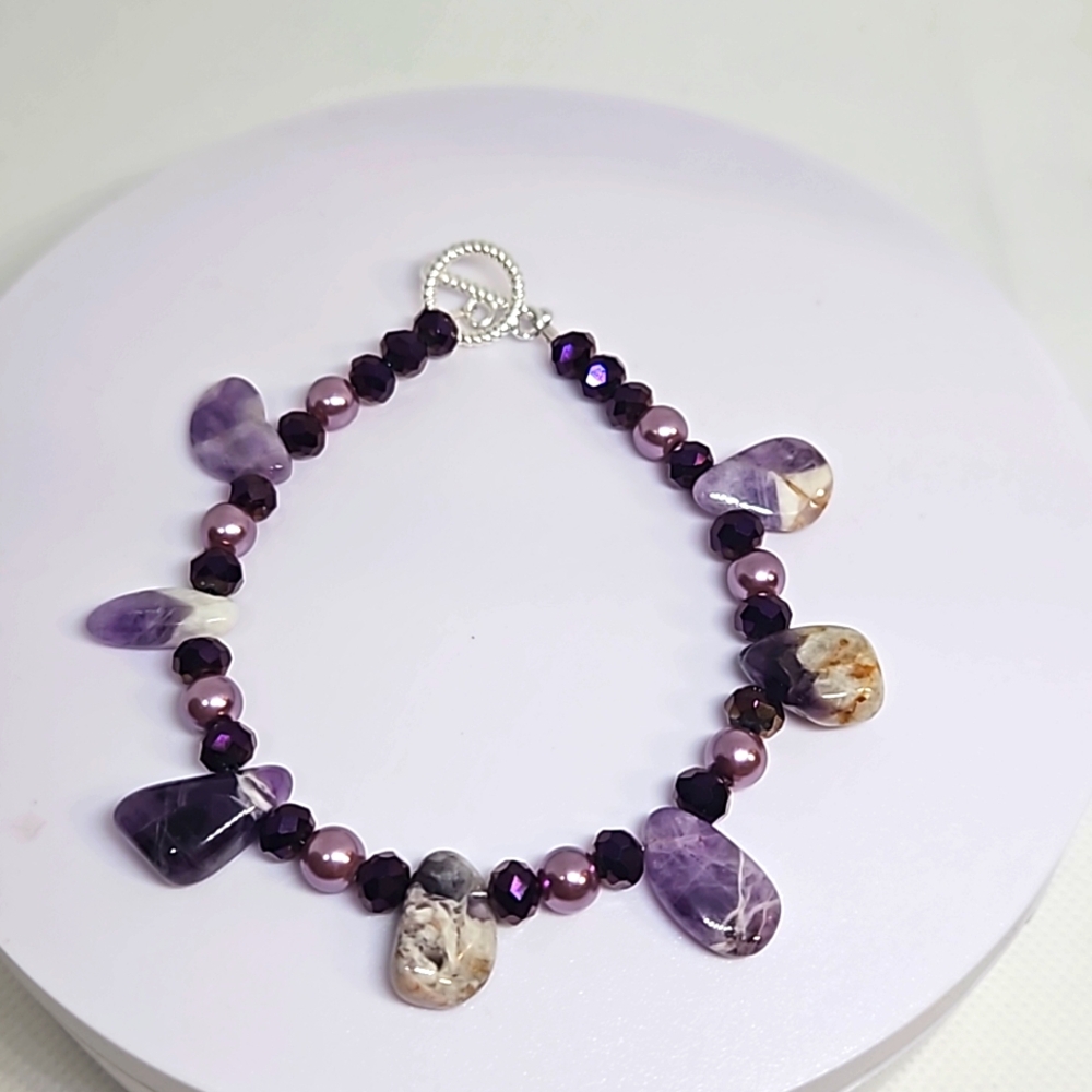 Chevron Amethyst Gemstone Bracelet With Deep Purple